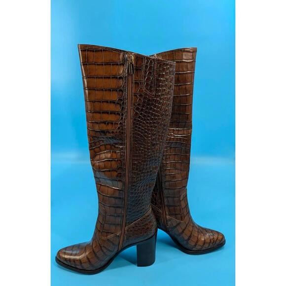 Vince Camuto Tall Shaft Leather Boots Pearlanie Glaze Croco in Rich Cocoa NWT 9 - Picture 5 of 8